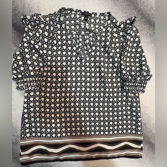 Ann Taylor Tops - Ann Taylor Black White Brown Patterned Print Casual Dainty Blouse Top S (A2)